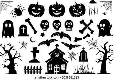 Un conjunto de plantillas gráficas de vectores de siluetas de Halloween para la ocasión de las fiestas de octubre EPS 10