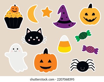 Set Cute Halloween Stickers Printable Vector Stock Vector (Royalty Free ...