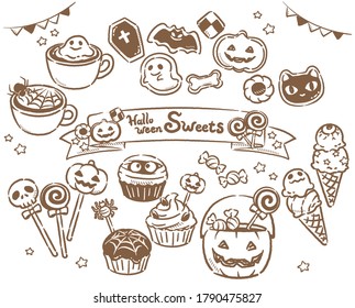 Set of cute Halloween sweets. Vector illustration.