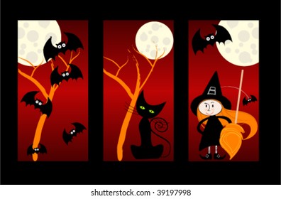 Set of cute halloween web banners or invitations