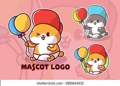 set of cute hamster balloon mascot logo with optional apprearance. premium kawaii vector