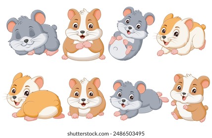 Set von niedlichen Hamster Cartoon. Animal Natur Icon Concept Isolated Premium Vektorgrafik. Vektorillustration