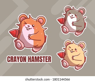 set of cute hamster crayon mascot logo with optional apprearance. premium kawaii vector
