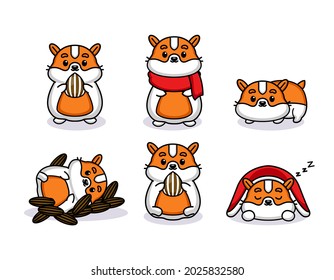 Set of cute hamster with sun flower seeds