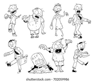 Set of cute hand drawing illustration of halloween zombie designs.