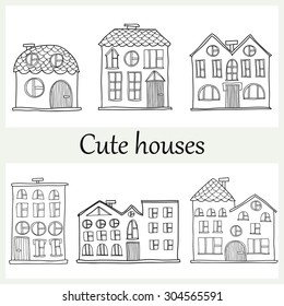 Set of cute hand drawn abstract houses. Vector