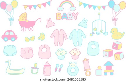 Set von niedlichen handgezeichneten Baby-Produkt-Illustrationen