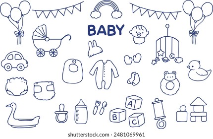 Set of cute hand drawn baby product illustrations