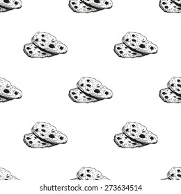 Set of cute hand drawn biscuit cookie. Vector illustration. Set of isolated home breakfast decorative elements. Chess grid order black pattern on white background