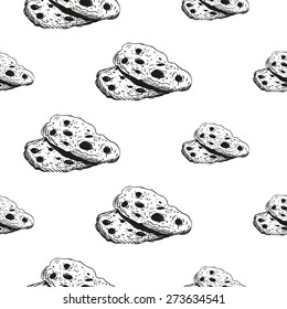 Set of cute hand drawn biscuit cookie. Vector illustration. Set of isolated home breakfast decorative elements. Chess grid order black pattern on white background