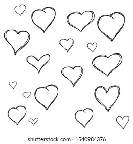 Set of cute hand drawn black stars. Valentines day greeting card or wedding invitation background party design. Vector illustration.