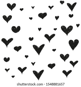 Set of cute hand drawn black stars. Valentines day greeting card or wedding invitation background party design. Vector illustration.