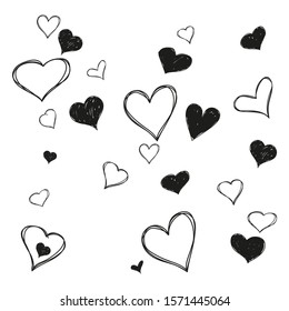 Set of cute hand drawn black stars. Valentines day greeting card or wedding invitation background party design. Vector illustration.