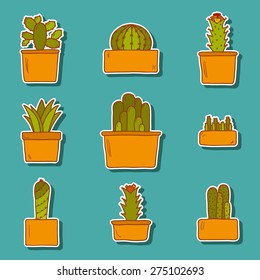 Set of cute hand drawn cactus stickers for your design