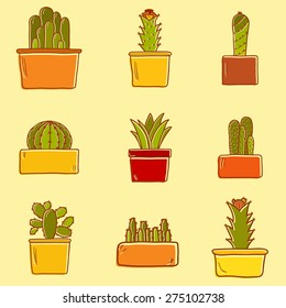 Set of cute hand drawn cactus icons for your design