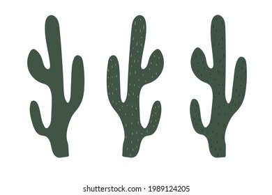 Set of Cute hand drawn cactuses. Mexican symbol. Wild West theme. Hand drawn colored trendy Vector isolated illustration. 