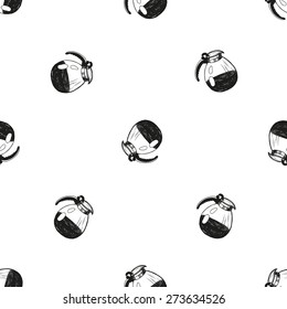Set of cute hand drawn cafetiere. Vector illustration. Set of isolated home breakfast decorative elements. Chess grid order black pattern on white background