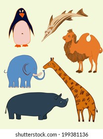 Set of cute hand drawn cartoon animals