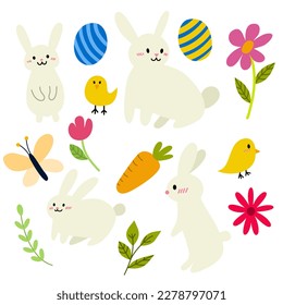 set of cute hand drawn cartoon  easter elements , Vector illustration.