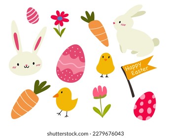 conjunto de adorables dibujos a mano de elementos de Pascua , Ilustración vectorial.