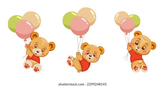 Set cute hand drawn cartoon style teddy bears  isolated design element white background  Funny animal for mother's day  birthday  baby shower  Father's Day  greeting card  Vector illustration  