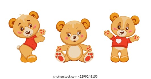 Set cute hand drawn cartoon style teddy bears  isolated design element white background  Funny animal for mother's day  birthday  baby shower  Father's Day  greeting card  Vector illustration  