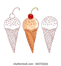 Set of cute hand drawn cartoon ice cream.
