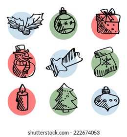 Set of cute hand drawn christmas icons, isolated vector illustrations