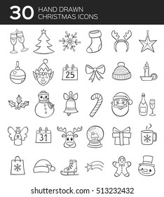 Set of cute hand drawn christmas icons.