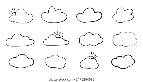 Set of cute hand drawn clouds in doodle style. Vector elements - clouds in the style of line.