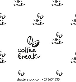 Set of cute hand drawn coffee. Vector illustration. Set of isolated home breakfast decorative elements. Chess grid order black pattern on white background