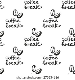 Set of cute hand drawn coffee. Vector illustration. Set of isolated home breakfast decorative elements. Chess grid order black pattern on white background