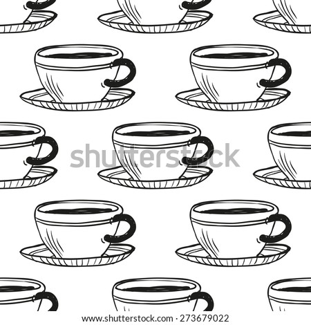 Set of cute hand drawn coffee. Vector illustration. Set of isolated home breakfast decorative elements. Chess grid order black pattern on white background