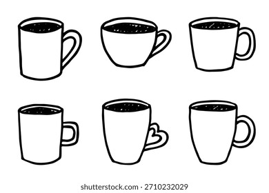 Conjunto de bonito mão desenhada xícara de chá ou café Simples caneca clipart Cozy casa doodle Único elemento para design