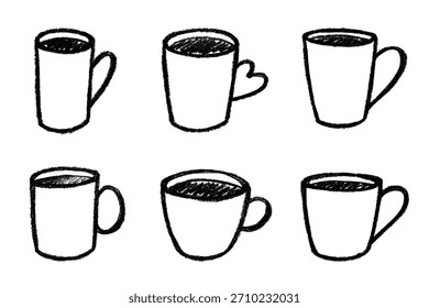 Set of cute hand drawn cup of tea or coffee Simple mug clipart Cozy home doodle Single element for design