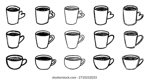 Set of cute hand drawn cup of tea or coffee Simple mug clipart Cozy home doodle Single element for design