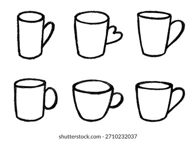 Set of cute hand drawn cup of tea or coffee Simple mug clipart Cozy home doodle Single element for design