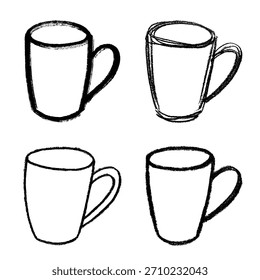 Set of cute hand drawn cup of tea or coffee Simple mug clipart Cozy home doodle Single element for design