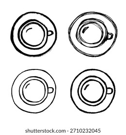 Set of cute hand drawn cup of tea or coffee Simple mug clipart Cozy home doodle Single element for design
