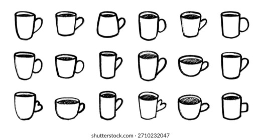 Set of cute hand drawn cup of tea or coffee Simple mug clipart Cozy home doodle Single element for design