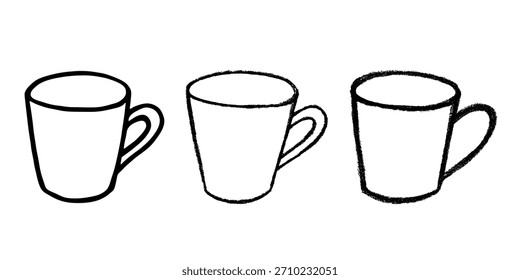 Set of cute hand drawn cup of tea or coffee Simple mug clipart Cozy home doodle Single element for design