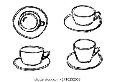 Set of cute hand drawn cup of tea or coffee Simple mug clipart Cozy home doodle Single element for design