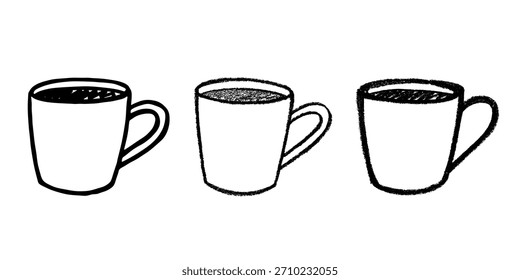 Set of cute hand drawn cup of tea or coffee Simple mug clipart Cozy home doodle Single element for design