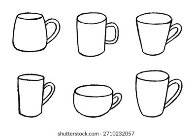 Set of cute hand drawn cup of tea or coffee Simple mug clipart Cozy home doodle Single element for design