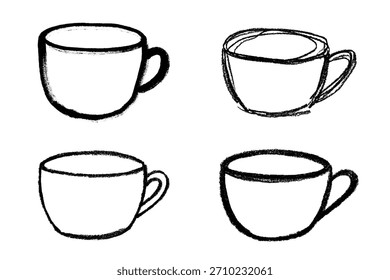 Set of cute hand drawn cup of tea or coffee Simple mug clipart Cozy home doodle Single element for design