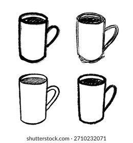 Set of cute hand drawn cup of tea or coffee Simple mug clipart Cozy home doodle Single element for design