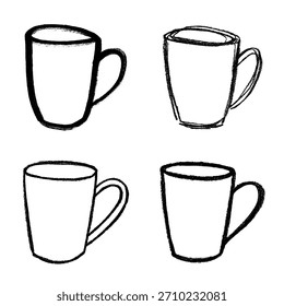 Set of cute hand drawn cup of tea or coffee Simple mug clipart Cozy home doodle Single element for design