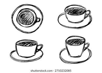 Set of cute hand drawn cup of tea or coffee Simple mug clipart Cozy home doodle Single element for design