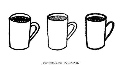 Set of cute hand drawn cup of tea or coffee Simple mug clipart Cozy home doodle Single element for design