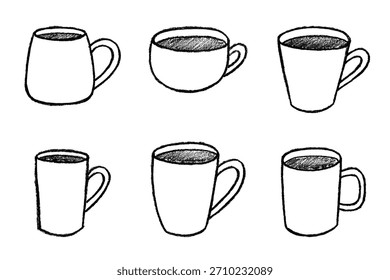 Set of cute hand drawn cup of tea or coffee Simple mug clipart Cozy home doodle Single element for design